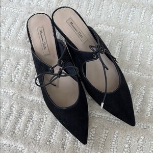 Massimo Dutti Black Mules Elegant Pointed-Toe Design